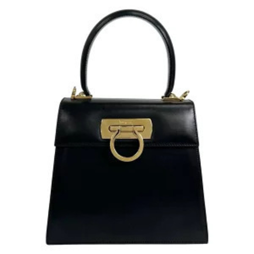 Salvatore Ferragamo Leather Gancini Shoulder Bag Black